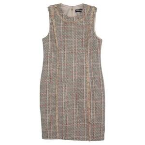 KARL LAGERFELD PARIS Tweed Sheath Dress Sleeveless in Tan Coral Women’s Size 6